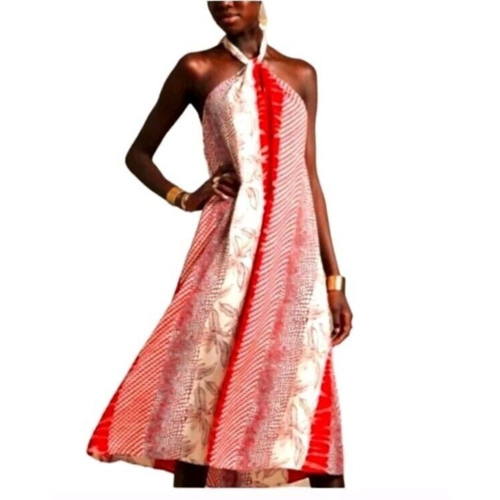 Banana Republic Multicolor Animal Print Tie Knot Midi Halter Dress Large NEW